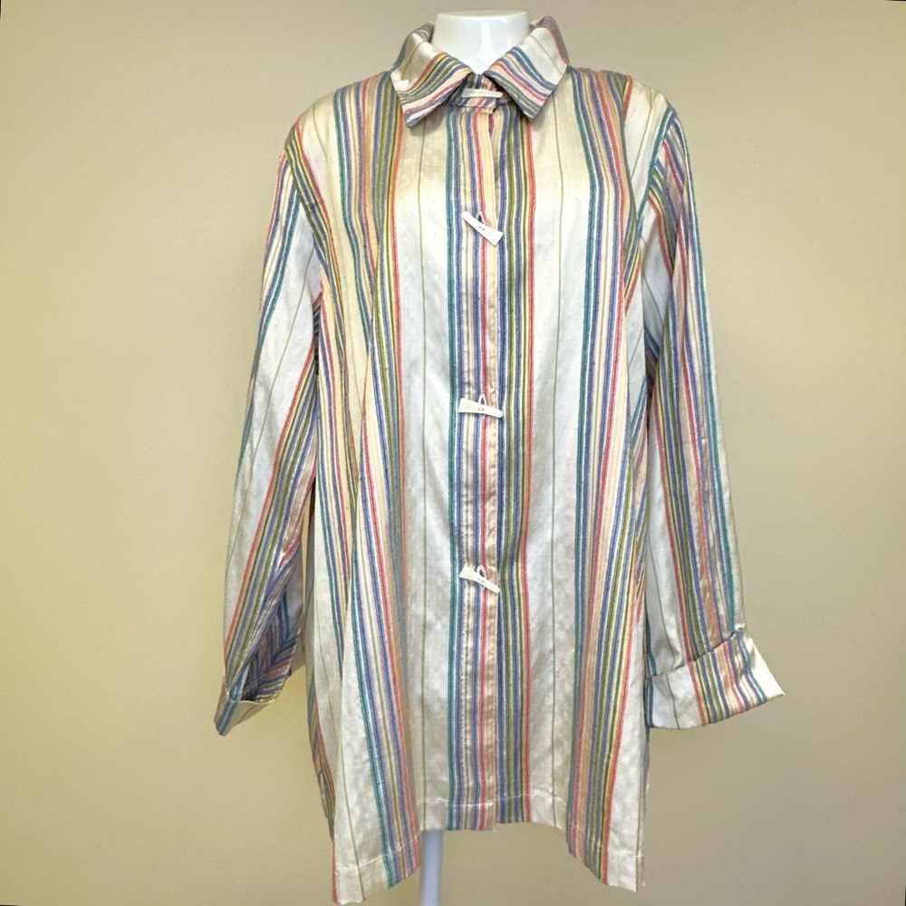 Anu 100% Silk Textured Multicolor Stripe Long Light Jacket